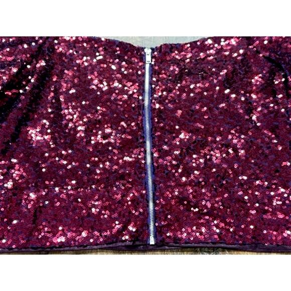 LULUS Half Blouse Top,Sequins.Bishop Sleeve, Zipper BackPurple,Fairy,Goth - Picture 11 of 12